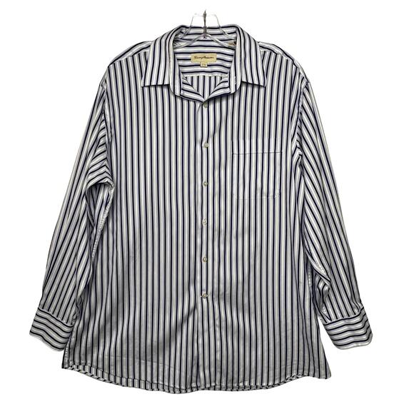 Tommy Bahama Long Sleeve Striped Button Front Dress Shirt White Blue Mens - Picture 1 of 11
